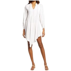 Area Stars Rina Handkerchief Hem Long sleeve Mini Dress, White, Size Small, NWT